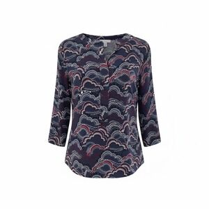 Express Blouse Long Sleeve‎ Pullover Top Casual Navy Red Size M